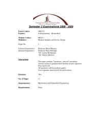 Archard’s  Equation - Medical Implant and Device Design - Old Exam Paper