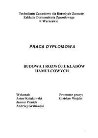 Budowa i rozwój układów hamulcowych - Notatki - Elektrotechnika - Część 1