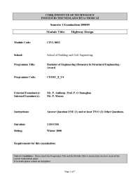 Tolled Road Scheme - Highway Engineering - Old Exam Paper