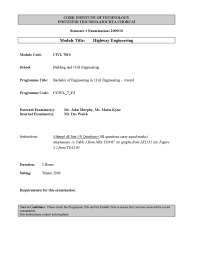 Typical Horizontal Alignment - Highway Engineering - Old Exam Paper