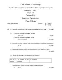Binary to Hex - Computer Architecture - Past Exam - Docsity