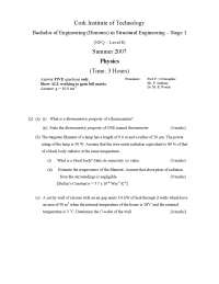 Thermometric Property - Physics - Old Exam Paper