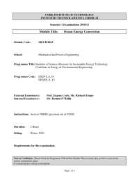Wave Number - Ocean Energy Conversion - Old Exam Paper