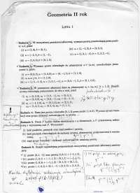 Przestrzeń rzutowa, afiniczna, dylatacje - Ćwiczenia - Geometria elementarna