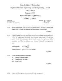 Open Channel Flows - Environmental Engineering - Old Exam Paper