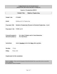 Primary and Secondary Roads - Highway Engineering - Old Exam Paper