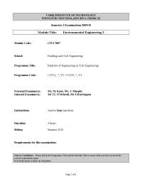 Environmental Engineering 2 Exam - CIVL7007, Cork Institute of Technology, 2009/10