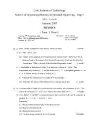 Kinetic Theory of Gases - Physics - Old Exam Paper