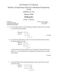 Dual Simplex Procedure - Mathematics - Exam