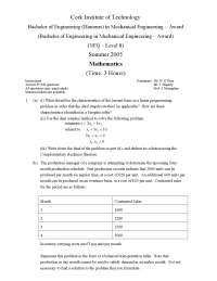 Complementary Slackness Theorem - Mathematics - Exam