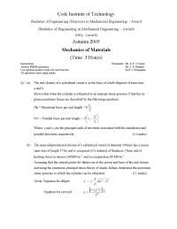 Intensity - Mechanics of Materials - Exam - Docsity