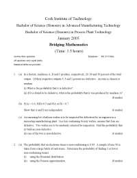 Probability & Statistics Exam for Adv. Manufacturing & Process Plant Tech. Students