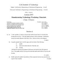 Solidification - Manufacturing Technology - Exam