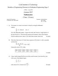 Mechanical Engineering Exam: Mathematics (Stage 2) - Autumn 2007
