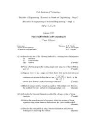 Central Difference Formulae - Numerical Methods and Computing - Old Exam Paper