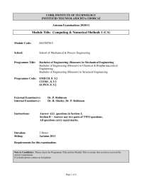 Exam: Computing & Numerical Methods 1 (MATH7015) for Engineering Programmes