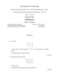 Mechanical Engineering Exam: Mathematics for Engineering (Honours) - Autumn 2005