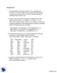 Probability - Pattern Recognition - Assignment - Docsity