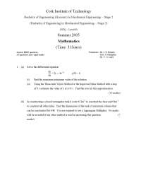 Mechanical Engineering Exam - Summer 2005 - Mathematics
