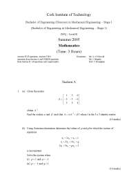 Mechanical Engineering Exam: Mathematics for B.Eng (Hons) Stage 1, Summer 2005