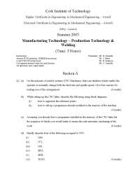 Up-Cut Milling - Manufacturing Technology - Exam