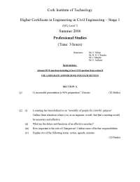 Civil Engineering Exam: Higher Certificate - Professional Studies (CIT, Summer 2006)