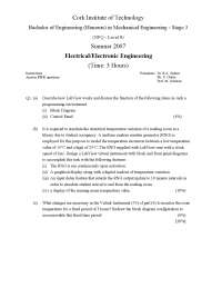Control Panel - Electrical - Electronic Engineering - Exam - Docsity