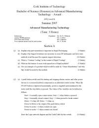 Start Switch - Advanced Manufacturing Systems - Past Exam