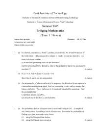 Advanced Manufacturing Students' Probability & Statistics Exam, Summer 2005