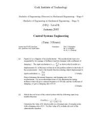 Transfer Function - Control System Engineering - Exam - Docsity