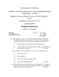 Probability and Statistics Exam for Advanced Manufacturing and Process Plant Tech Students