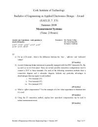 Exam Questions for Measurement Systems in Electronic Engineering