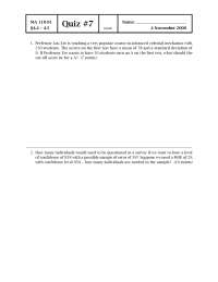 Quiz Solutions for Advanced Celestial Mechanics MA 110-91