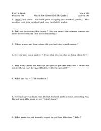 Math for Elementary Education II Quiz 0 - Summer '04 by Prof. S. Brick