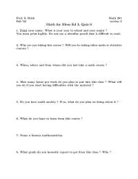 Math 201 Quiz 0 for Elementary Education Students
