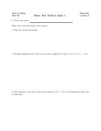 Math Quiz 1 Solutions for Elementary Education Math I (Fall '02)