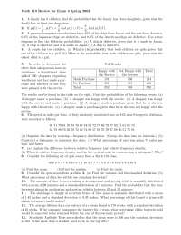 Math 110 Review for Exam 3 Spring 2002: Probability, Statistics, and Histograms