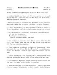 Math 110 Finite Math Exam Solutions by Prof. Brick (Summer '03)