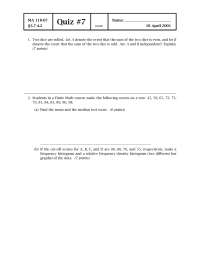 Quiz MA 110-07: Probability and Statistics