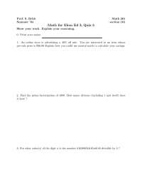 Math Quiz 5 for Math for Elem Ed I by Prof. Brick (Summer '04)