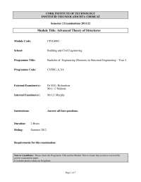 Advanced Structures Exam, Cork Institute of Technology, 2011-12, Structural Engineering