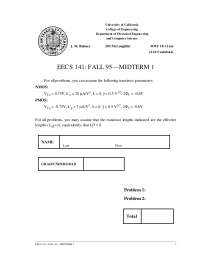 EECS 141: Fall 95 Midterm 1 - MOS Inverter and Combinational Logic
