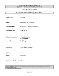 Autumn 2011/12: Advanced Structures Exam for Engineering Students