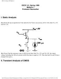 EECS 141 Spring 1999 Midterm 2: Electronic Circuits Questions
