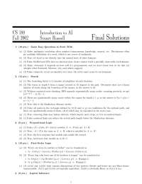 CS 188: Introduction to AI Fall 2002 Final Exam Solutions