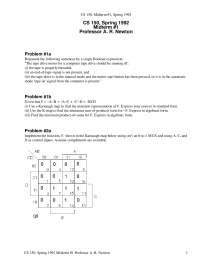 CS 150, Spring 1992 Midterm 1: Digital Logic Design