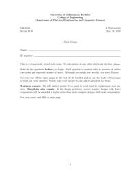 UC Berkeley EECS150 Final Exam - Spring 2010