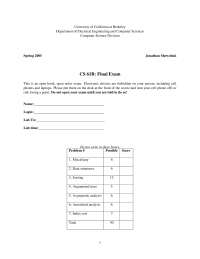 Computer Science Final Exam (CS 61B) at University of California, Berkeley - Spring 2005