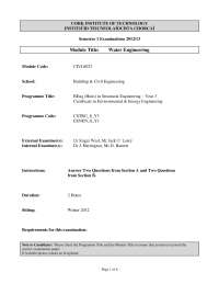 Water Engineering Examination Paper - CIVL8023, BEng (Hons) in Structural Engineering