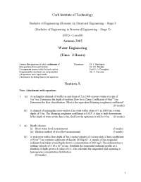 Water Engineering Exam for Structural Engineering Bachelor - Stage 3 at CIT